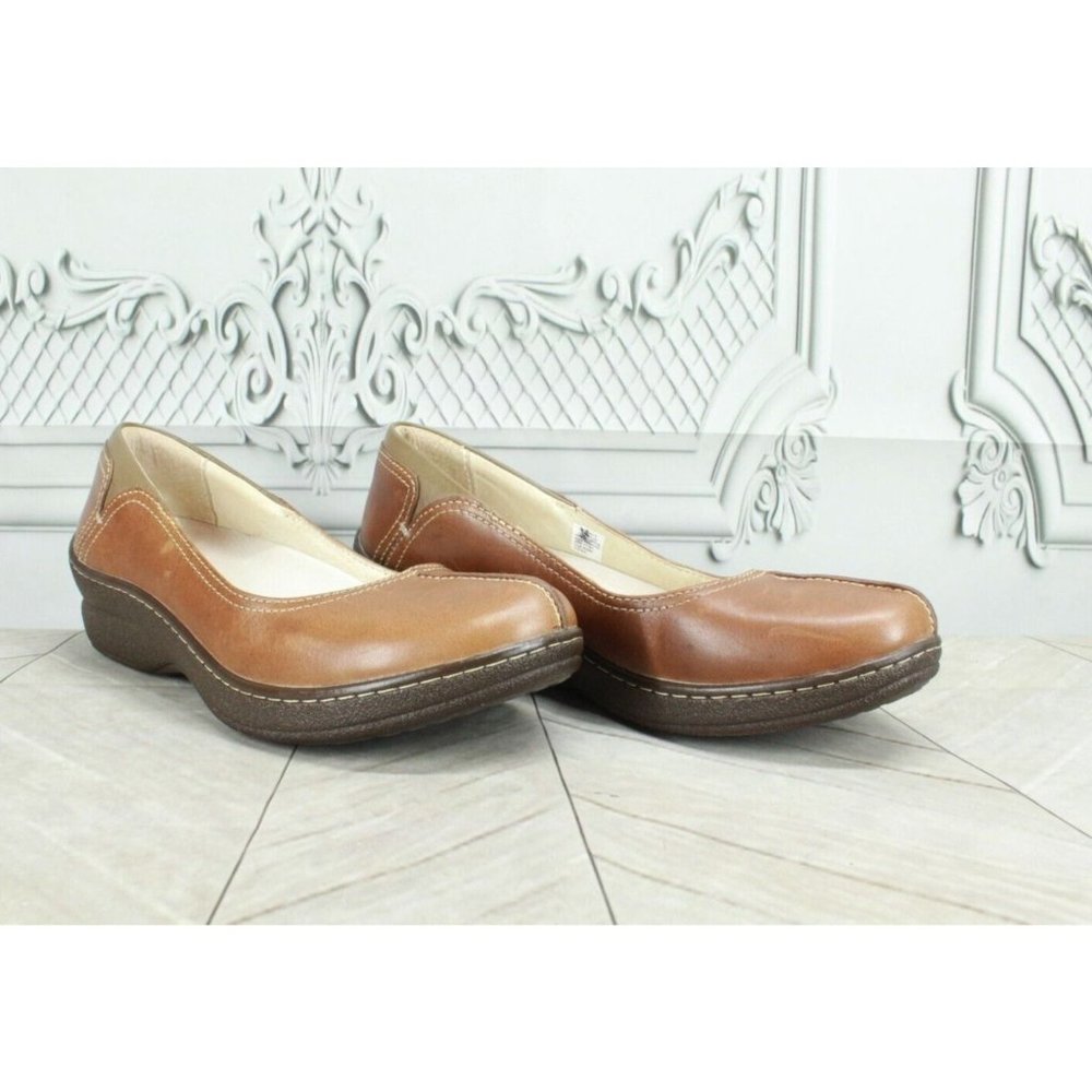 LL BEAN Brown Leather Split Toe Slip On Comfort Shoes Size 8 M - Picture 3 of 9